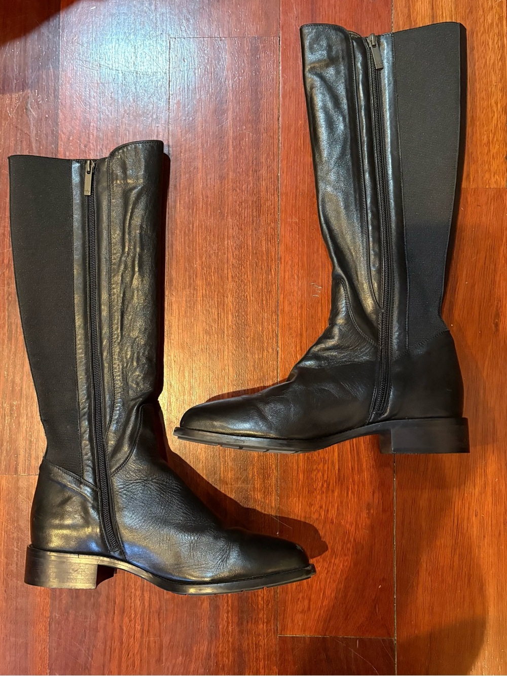 Aquatalia Neda Black Leather Knee-High Women’s Riding Boot with Stretch Panel